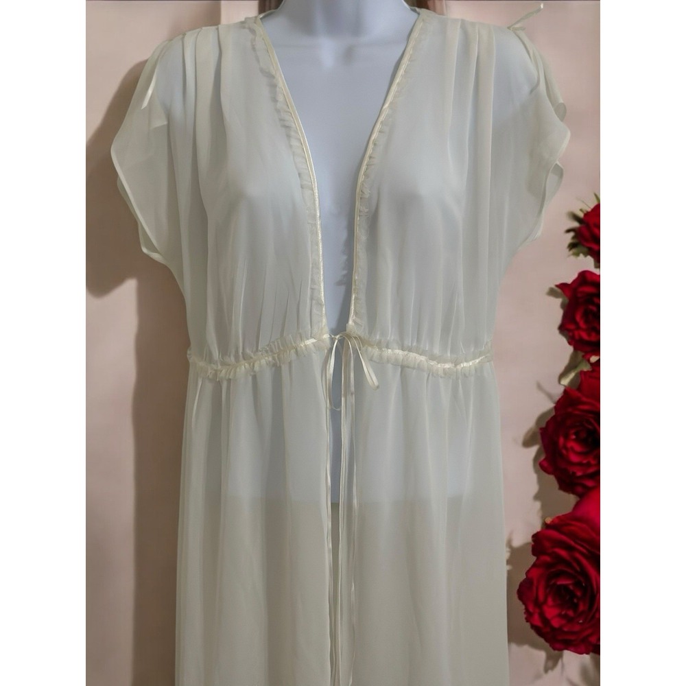 Vintage OSCAR DE LA RENTA Pink Label Robe Size Small Bows Sheer Bridal Peignoir